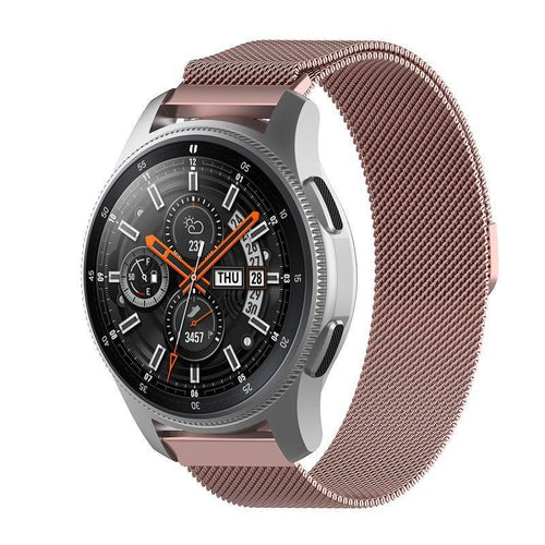 Milanese Strap, pink, on a watch, 3/4 front view