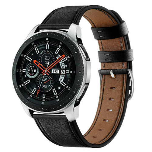 Modern Leather Strap, black, on a watch, 3/4 front view