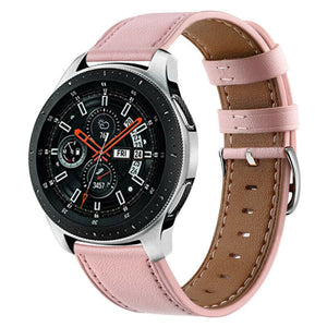 Modern Leather Strap, pink, on a watch, 3/4 front view