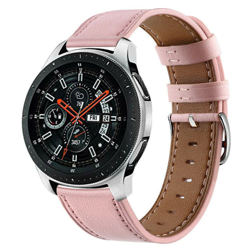 Modern Leather Strap, pink, on a watch, 3/4 front view