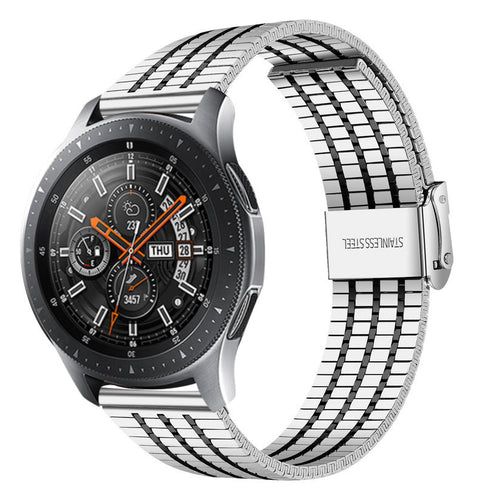 Fine Steel Strap, silver/black, on a watch, 3/4 front view