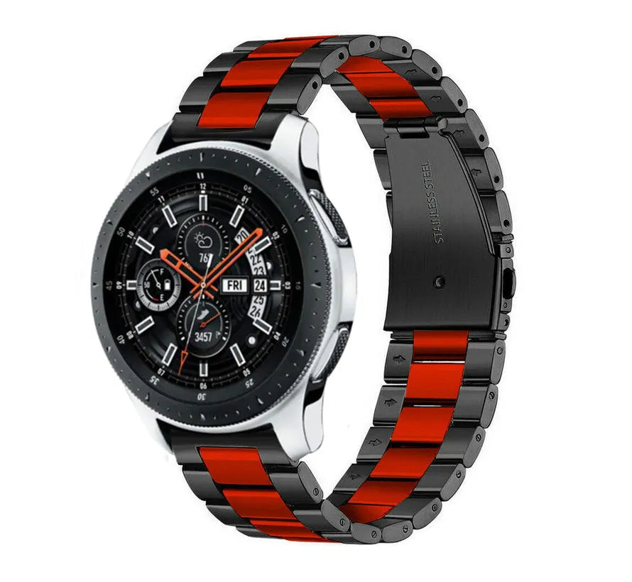 Steel Strap, black/red, on a watch, 3/4 front view