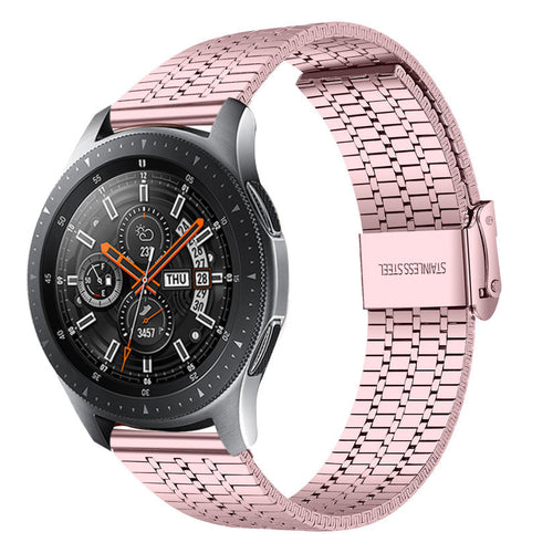 Fine Steel Strap, pink, on a watch, 3/4 front view