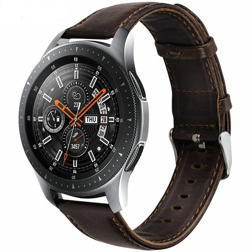 Leather Strap, dark brown, on a watch, 3/4 front view