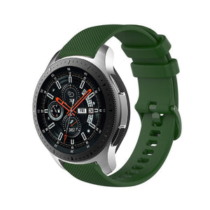 Premium Silicone Strap, army green, on a watch, 3/4 front view