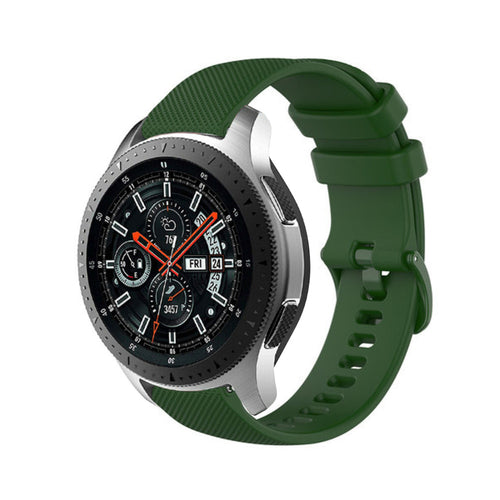Premium Silicone Strap, army green, on a watch, 3/4 front view