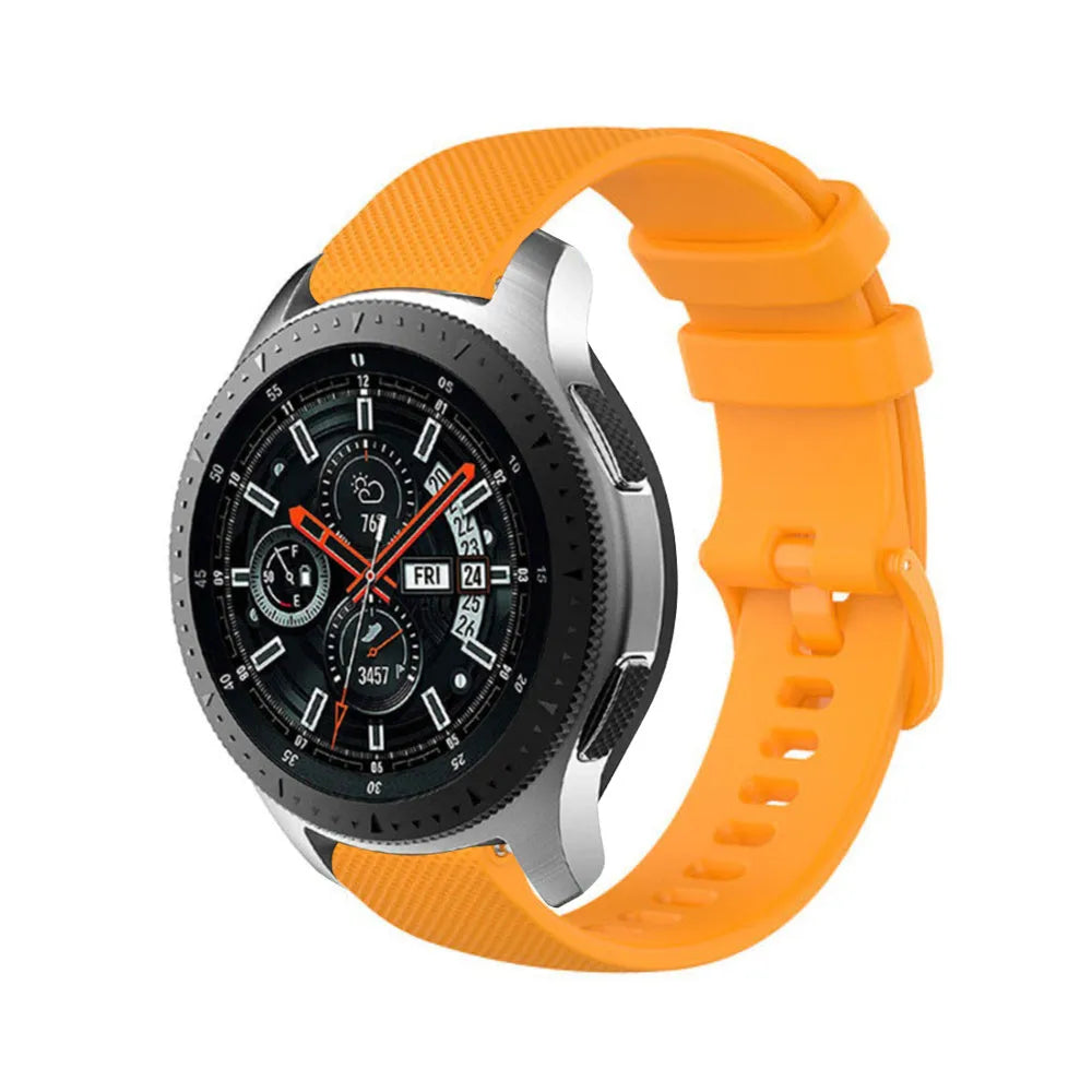 Premium Silicone Strap, orange, on a watch, 3/4 front view