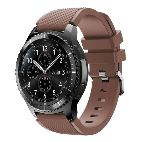 Twill Silicone Strap, brown, on a watch, 3/4 front view