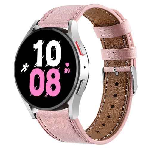 Modern Leather Strap, pink, on a watch, 3/4 front view