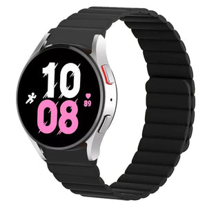 Magnetic Silicone Strap, black, on a watch, 3/4 front view