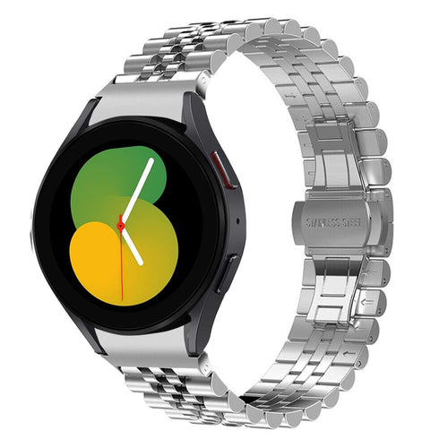 Jubilee Steel Strap, silver, on a watch, 3/4 front view
