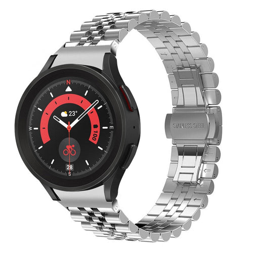 Jubilee Steel Strap, silver, on a watch, 3/4 front view