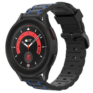 Silicone Strap 'Tough', black/blue, on a watch, 3/4 front view