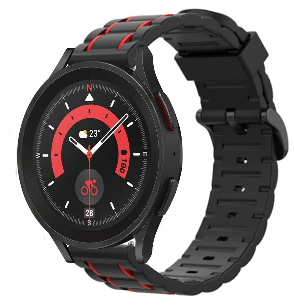 Silicone Strap 'Tough', black/red, on a watch, 3/4 front view