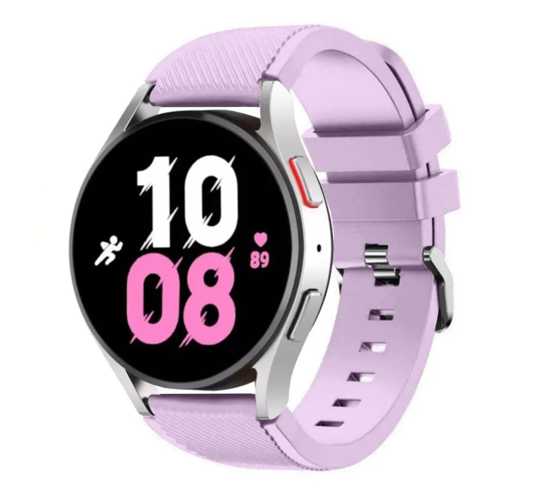 Twill Silicone Strap, lilac, on a watch, 3/4 front view