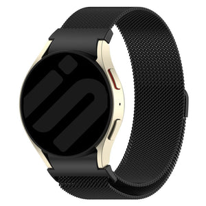 Milanese Strap 'One Push', black, on a watch, 3/4 front view