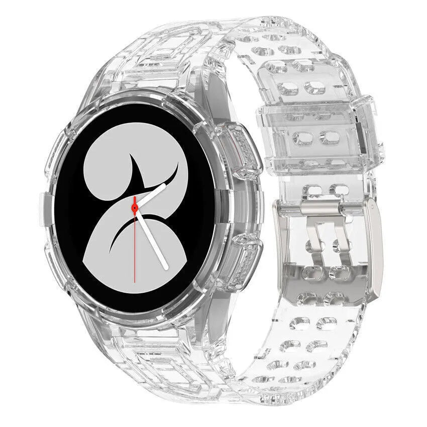 Silicone Strap with Frame, transparent, on a watch, 3/4 front view