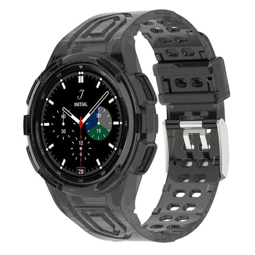 Silicone Strap with Frame, transparent black, on a watch, 3/4 front view