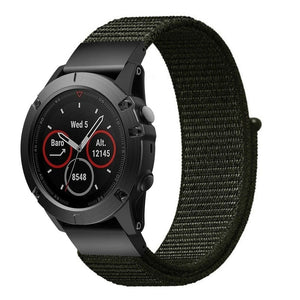Nylon Strap, army green, on a watch, 3/4 front view