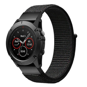 Nylon Strap, black, on a watch, 3/4 front view