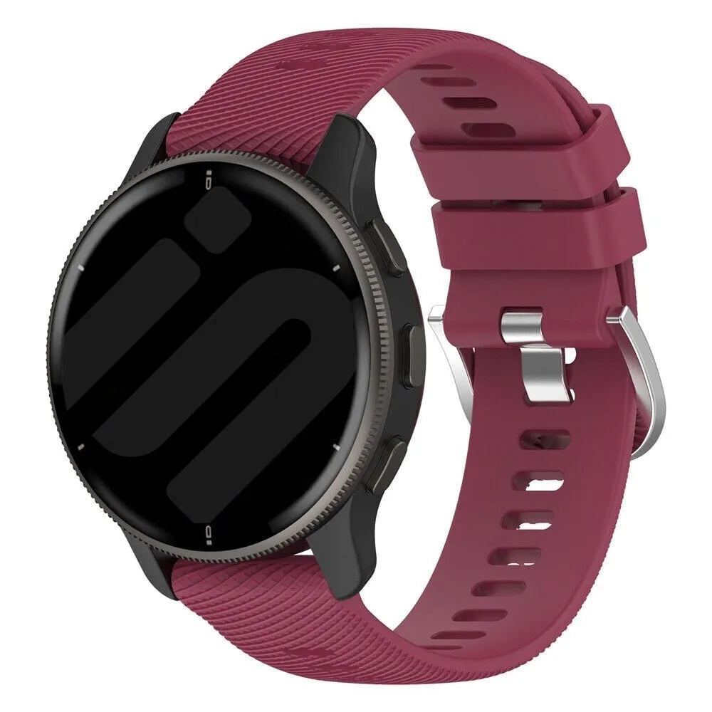 Silicone Strap, wine red, on a watch, 3/4 front view