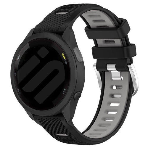 Silicone Buckled Sport Strap, black/grey, on a watch, 3/4 front view