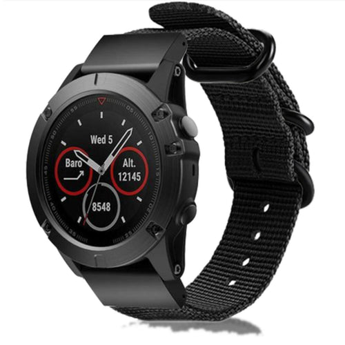 Nylon Buckle Strap, black, on a watch, 3/4 front view