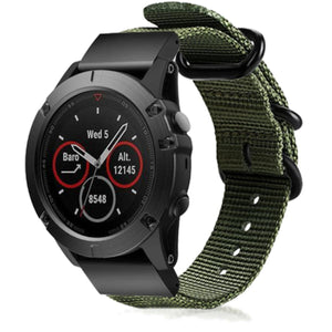 Nylon Buckle Strap, green, on a watch, 3/4 front view