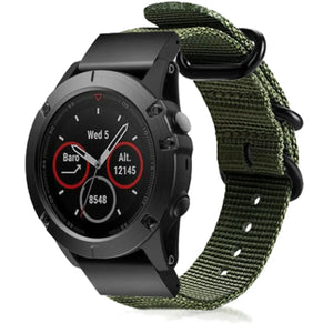 Nylon Buckle Strap, green, on a watch, 3/4 front view