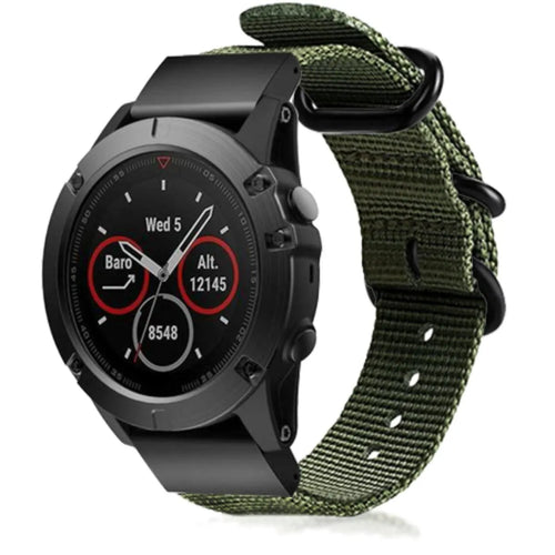 Nylon Buckle Strap, green, on a watch, 3/4 front view