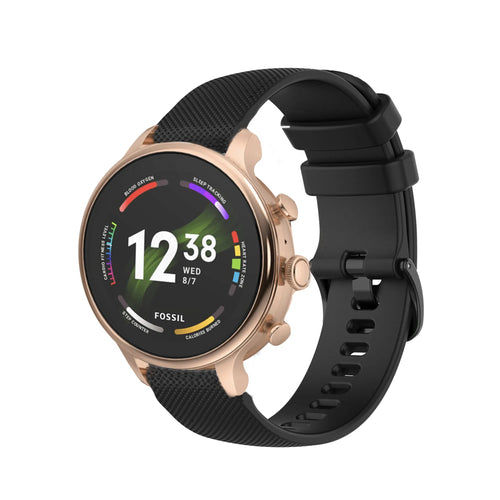 Silicone Sport Strap, black, on a watch, 3/4 front view