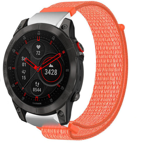 Nylon Strap, orange, on a watch, 3/4 front view
