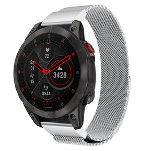 Milanese Strap, silver, on a watch, 3/4 front view