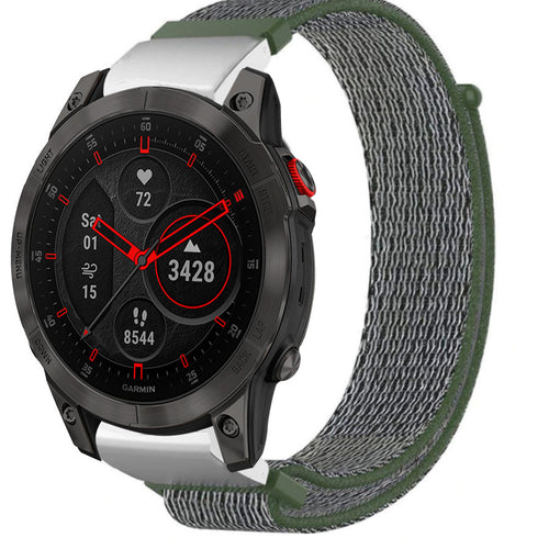 Nylon Strap, olive green, on a watch, 3/4 front view