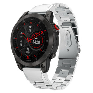 Steel Strap, silver, on a watch, 3/4 front view