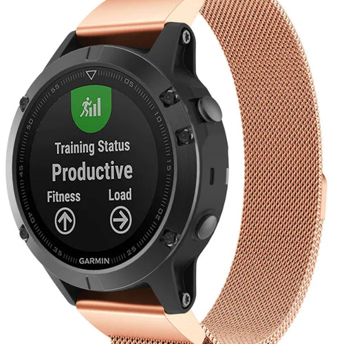 Milanese Strap, rose gold, on a watch, 3/4 front view