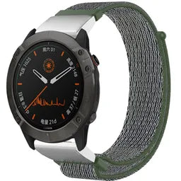 Nylon Strap, olive green, on a watch, 3/4 front view