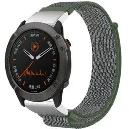 Nylon Strap, olive green, on a watch, 3/4 front view
