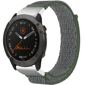 Nylon Strap, olive green, on a watch, 3/4 front view
