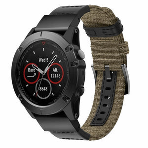 Nylon Hybrid Strap, beige, on a watch, 3/4 front view