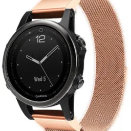 Milanese Strap, rose gold, on a watch, 3/4 front view