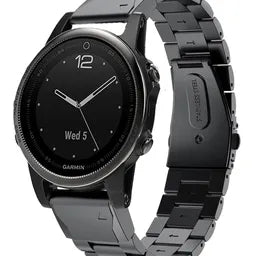 Steel Strap, black, on a watch, 3/4 front view