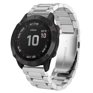 Steel Strap, silver, on a watch, 3/4 front view