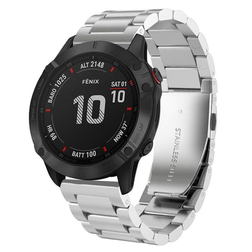 Steel Strap, silver, on a watch, 3/4 front view