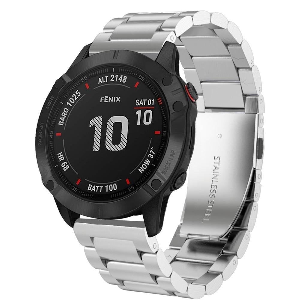 Steel Strap, silver, on a watch, 3/4 front view