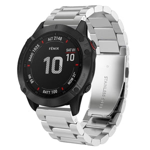Steel Strap, silver, on a watch, 3/4 front view