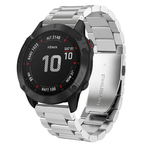 Steel Strap, silver, on a watch, 3/4 front view