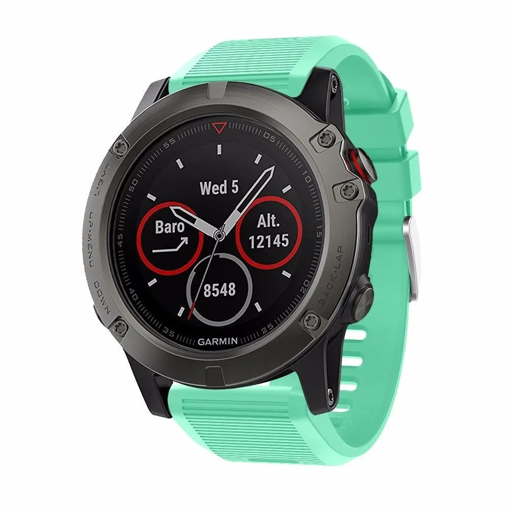 Silicone Strap, aqua, on a watch, 3/4 front view