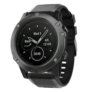 Silicone Strap, black, on a watch, 3/4 front view