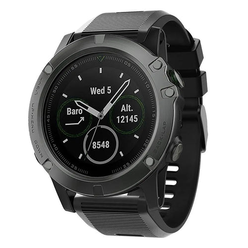 Silicone Strap, black, on a watch, 3/4 front view